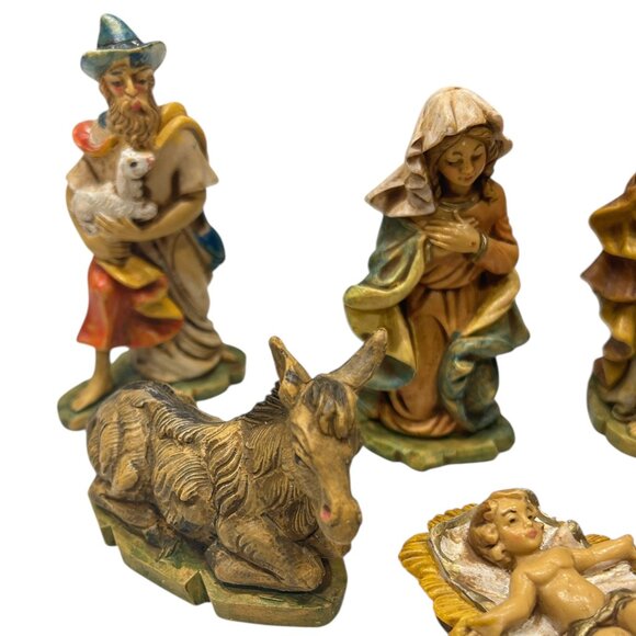 Vintage Italy Nativity Set Wood Stable 7 Figures + 2 Sheep Christmas Decor - Picture 5 of 10